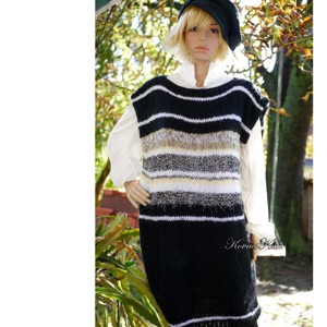 DESIREE - vestă cu pulover maxi tricotat exclusiv manual / alb și negru - îmbrăcăminte și modă - haine damă - hanorace, cardigane - Artynos.ro