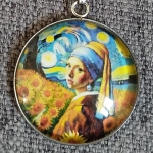 Lentile de sticla, colier din otel medical cu motive Van Gogh si Vermeer, , , ARTYNOS