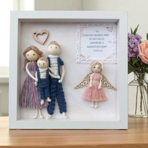 Invitație personalizată pentru nași cu imagine 3D - înger macramé cu decor elegant -  - Artynos.ro