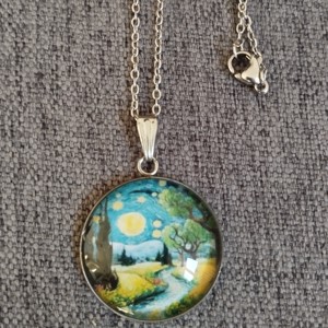 Colier din otel medical cu lentile din sticla si motiv Van Gogh, , , ARTYNOS
