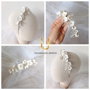 Diadema mireasa "Fleur Amour", Accesorii nunta, Ornamente de par de nunta, Accesorii par nunta, Confectionarea bijuteriilor, O bijuterie florală delicată și sofisticată, coronița „Fleur Amour” este o declarație de rafinament..., ARTYNOS
