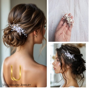 Pieptan mireasa floral, Accesorii nunta, Ornamente de par de nunta, Accesorii par nunta, Confectionarea bijuteriilor, ARTYNOS