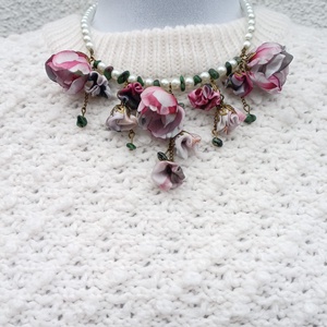 Colier floral cu Zoizit - Rapsodie in roz - bijuterii - coliere - coliere din pietre semiprețioase - Artynos.ro