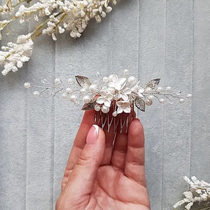 Pieptan mireasa floral - accesorii nuntă - ornamente de păr de nuntă - accesorii păr nuntă - Artynos.ro