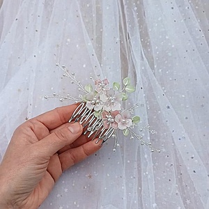 Pieptan mireasa floral - accesorii nuntă - ornamente de păr de nuntă - accesorii păr nuntă - Artynos.ro