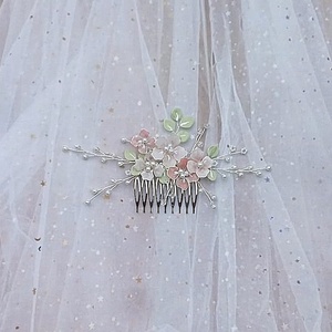 Pieptan mireasa floral - accesorii nuntă - ornamente de păr de nuntă - accesorii păr nuntă - Artynos.ro