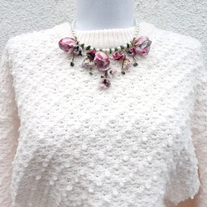 Colier floral cu Zoizit - Rapsodie in roz - bijuterii - coliere - coliere cu multiple șiruri - Artynos.ro