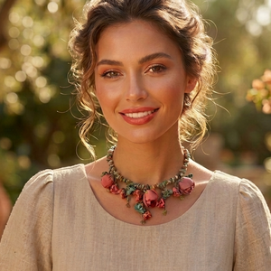 Colier statement Earthy Boho cu unakite - bijuterii - coliere - coliere din pietre semiprețioase - Artynos.ro
