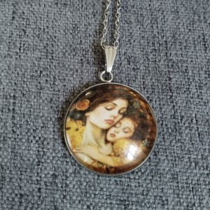 Lentile de sticla, colier din otel medical cu motiv Klimt, , , ARTYNOS