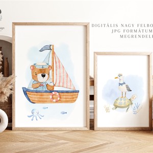 Marinar ursuleț de pluș imagine de perete, barca de navigatie poster, botez cadou imagine set 3 buc -  - Artynos.ro