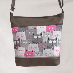 Geanta de umar gri cu model pisoi, crossbody, geanta mica pentru femei, Geanta si husa, Genti de umar si genti de mana, Genti de umar, Cusatura, ARTYNOS