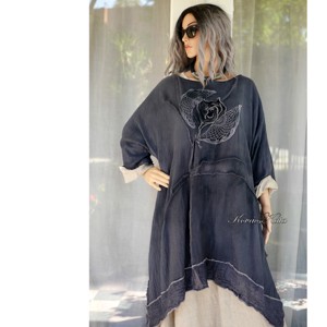 SHABBY ROSE - tunica artsy cu aplicatii / antracit, Imbracaminte si moda, Haine dama, Tunica, Cusatura, Obiecte pictate, ARTYNOS