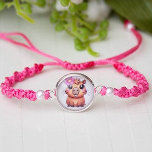 Bratara macramé impletita pentru copii - Capibara pink twist, Bijuterii, Bratari, Bratara impletita, bratara din fire, , ARTYNOS