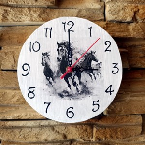 Galloping cai alb ceas de perete din lemn, , , ARTYNOS