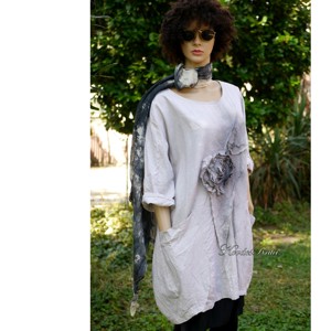 DIRTY ROSE - tunică artsy din in, rochie cu design lagenlook - îmbrăcăminte și modă - haine damă - tunică - Artynos.ro