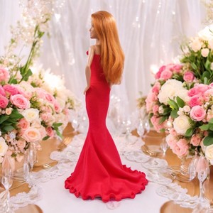 Rochie de seara extra lunga, cu volane, in stil sirena, rosie – rochie pentru papusi de tip Barbie (a020pr), Jucarii si echipamente pentru copii, Jucarii si accesorii pentru copii, Haine de Barbie, Cusatura, Pana la genunchi, croiala mulata subliniaza silueta, apoi se largeste treptat – si nu se opreste la..., ARTYNOS