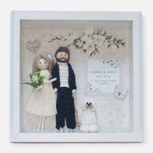 Mire și mireasă personalizați din macramé într-o ramă foto 3D din sticlă � un cadou de nuntă elegant cu un animal de companie - accesorii nuntă - amintiri și cadouri de nuntă - cadou nuntă - Artynos.ro