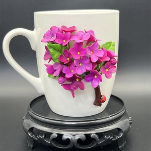 cana ceramica cu decor flori de liliac 3d din lut polimeric - accesorii locuință - accesorii pentru echipamente de bucătărie - accesorii de servire - căni - Artynos.ro