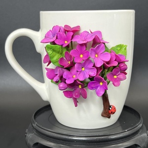 cana ceramica cu decor flori de liliac 3d din lut polimeric - casă & stil de viață - accesorii pentru echipamente de bucătărie - accesorii de servire - căni - Artynos.ro