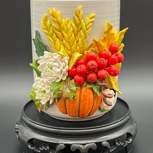 vaza ceramica cu decor de toamna 3d din lut polimeric, Accesorii locuință, Accesorii pentru decorat casa, Suport de flori, Vaze, , ARTYNOS