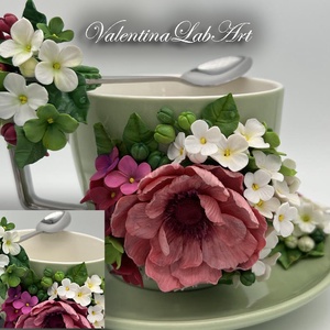 Set cafea/ceai cu farfurioara si lingurita Feminitate înfloritoare  Eleganță și rafinament într-o ceașcă - casă & stil de viață - accesorii pentru echipamente de bucătărie - accesorii de servire - cești cafea, set ceai - Artynos.ro