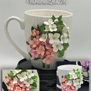 Cana cafea/ceai cu flori de liliac alb si roz - Artynos.ro