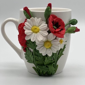 Cană decorată cu flori din lut polimeric  Roua dimineții - casă & stil de viață - accesorii pentru echipamente de bucătărie - accesorii de servire - căni - Artynos.ro