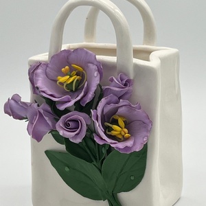 Vaza-gentuță cu lisianthus din lut polimeric - casă & stil de viață - accesorii pentru decorat casa - suport de flori - vaze - Artynos.ro