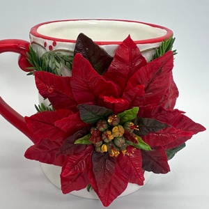 Cana ceramica cu poinsettia din lut polimeric - Artynos.ro