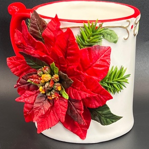 Cana ceramica cu poinsettia din lut polimeric - accesorii de crăciun - decorațiuni de crăciun de casă - aranjarea mesei festive - Artynos.ro
