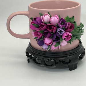 Cana ceramica cu lalele din lut polimeric - casă & stil de viață - echipamente de bucătărie - accesorii de servire - căni - Artynos.ro