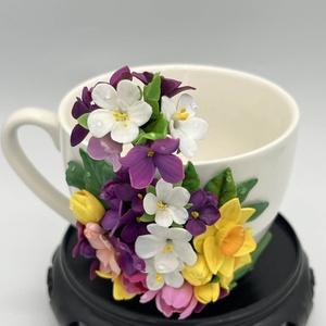 Ceasca ceramica si lingurita- decorate cu lut polimeric - casă & stil de viață - echipamente de bucătărie - accesorii de servire - căni - Artynos.ro