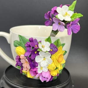 Ceasca ceramica si lingurita- decorate cu lut polimeric - casă & stil de viață - echipamente de bucătărie - accesorii de servire - căni - Artynos.ro