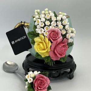  Cana portelan Ambition si lingurita decorate cu lut polimeric - casă & stil de viață - echipamente de bucătărie - accesorii de servire - căni - Artynos.ro