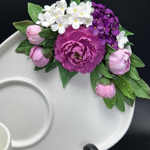 Set cafea portelan decorat cu  flori din lut polimeric - casă & stil de viață - echipamente de bucătărie - accesorii de servire - căni - Artynos.ro