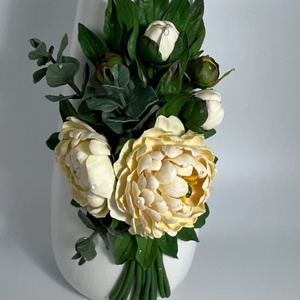  Vaza ceramica 22 cm cu bujori si eucalipt din lut polimeric - casă & stil de viață - decorațiuni de casă - accesorii florale - vaze - Artynos.ro