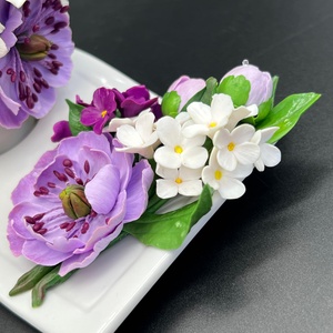 Set espresso decorat cu flori mov din lut polimeric - casă & stil de viață - echipamente de bucătărie - accesorii de servire - căni - Artynos.ro