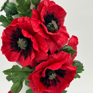 Vaza ceramica decorata cu maci din lut polimeric - casă & stil de viață - decorațiuni de casă - accesorii florale - vaze - Artynos.ro