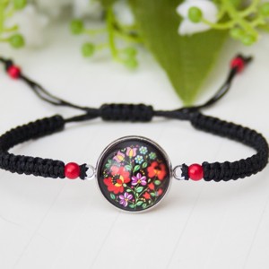 Bratara macramé impletita - Negru cu flori, , , ARTYNOS