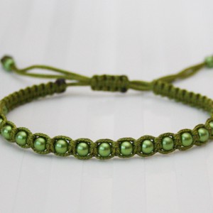 Bratara macramé impletita - Margele verde masliniu, , , ARTYNOS