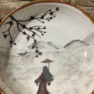 Farfurie ceramica pictata manual - peisaj oriental (17 cm) - Artynos.ro