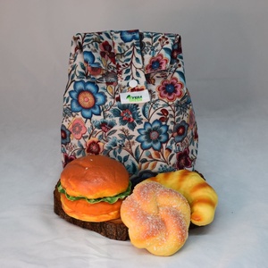Sandvis-bag, lunchbag mare, ecologic, nowaste, flori brodate - geantă și husă - cutie de prânz - pungă și cutie de prânz - Artynos.ro
