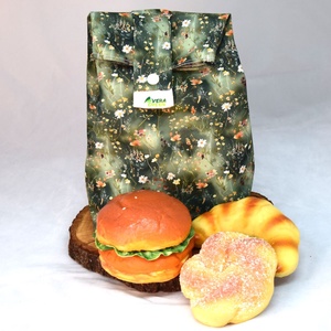 Sandvis-bag, lunchbag mare, ecologic, nowaste, flori pe camp, verde - geantă și husă - cutie de prânz - pungă și cutie de prânz - Artynos.ro