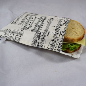 Snackbag pentru sandvisuri, merinde, snack, ecologic, no waste, marimea M, cota, note muzicale, alb, Geanta si husa, Cutie de pranz, Punga si cutie de pranz, , ARTYNOS