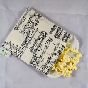 Snackbag pentru sandvisuri, merinde, snack, ecologic, no waste, marimea M, cota, note muzicale, alb - geantă și husă - cutie de prânz - pungă și cutie de prânz - Artynos.ro