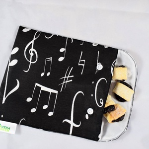 Snackbag pentru sandvisuri, merinde, snack, ecologic, no waste, marimea M, muzica, negru - geantă și husă - cutie de prânz - pungă și cutie de prânz - Artynos.ro