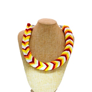Colier boho din bumbac reciclat, zero waste, impletit, rosu-galben, Bijuterii, Coliere, Coliere cu multiple siruri, Impletitura, ARTYNOS