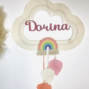 Decor de perete personalizat - nor macrame cu curcubeu si frunze (mare) - girly, , , ARTYNOS