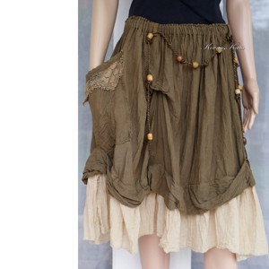 REGINA /cafea - fustă lagenlook boemă - îmbrăcăminte și modă - haine damă - fustă damă - Artynos.ro