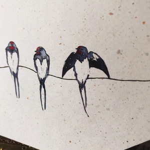 Felicitare ilustrată cu rândunele - felicitare handmade cu păsări ilustrate în acuarelă- felicitare unicat - casă & stil de viață - produse de papetărie - invitații, felicitări - Artynos.ro